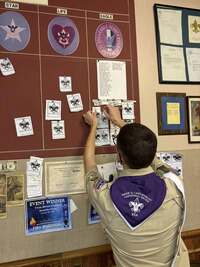 Anthony moves a piece of paper with their name on it under a column that says 