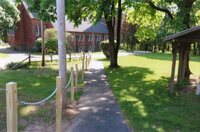 Chain is running between each of the posts.