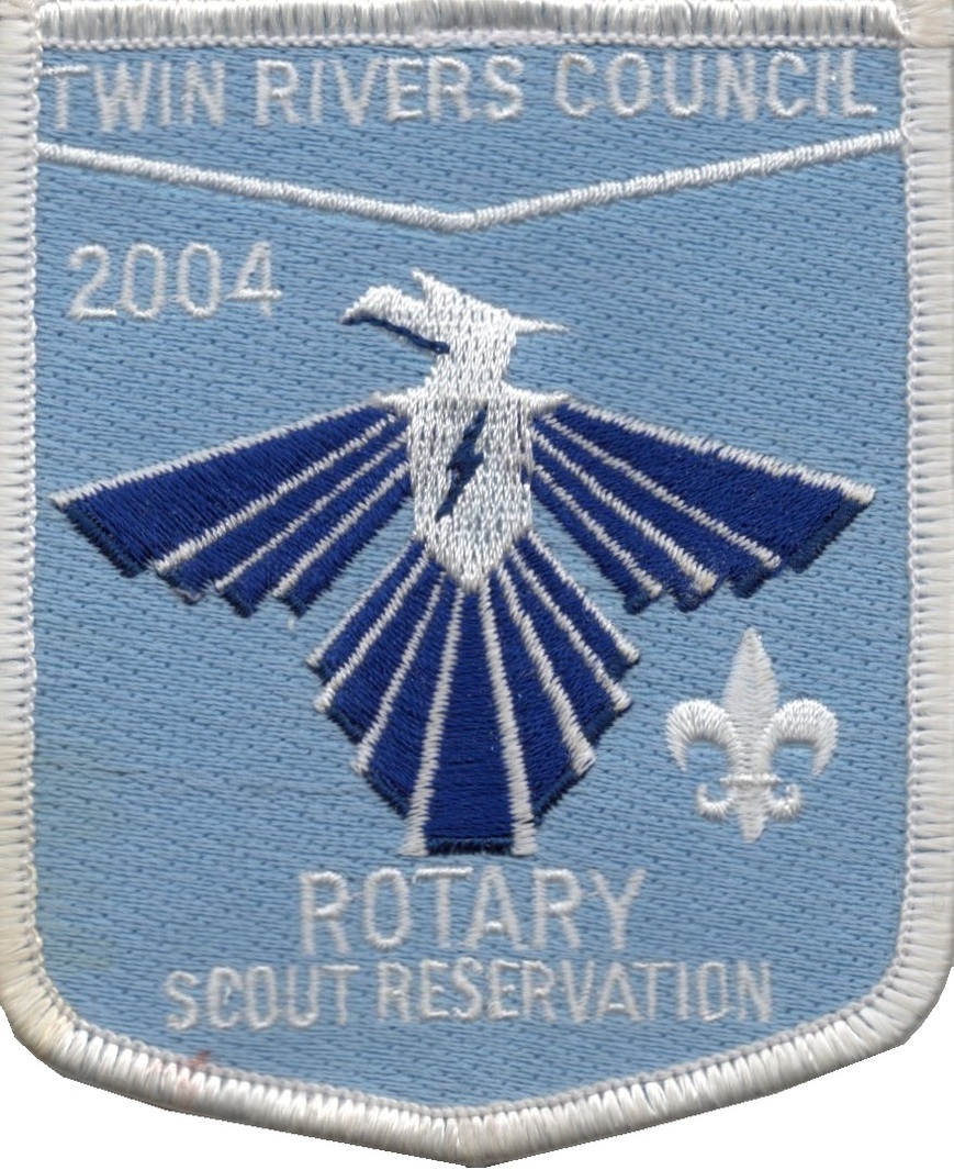A patch with a light blue background and a dark blue phoenix with a thunder bold in the center of its chest.  It says 