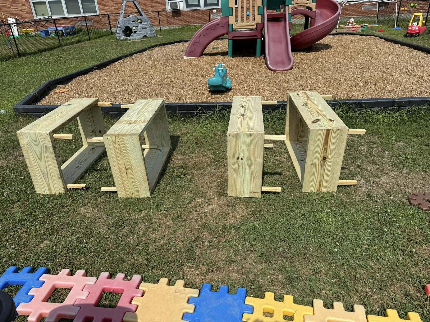 The four garden boxes completed, lying on their sides.