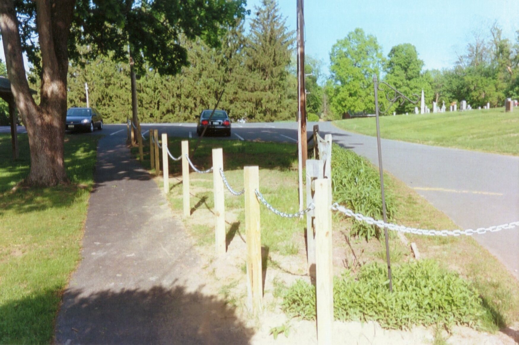 Chain is running between each of the posts.